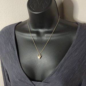 Gold Tone Bow And Faux Pearl Pendant Necklace 18 Inches Long